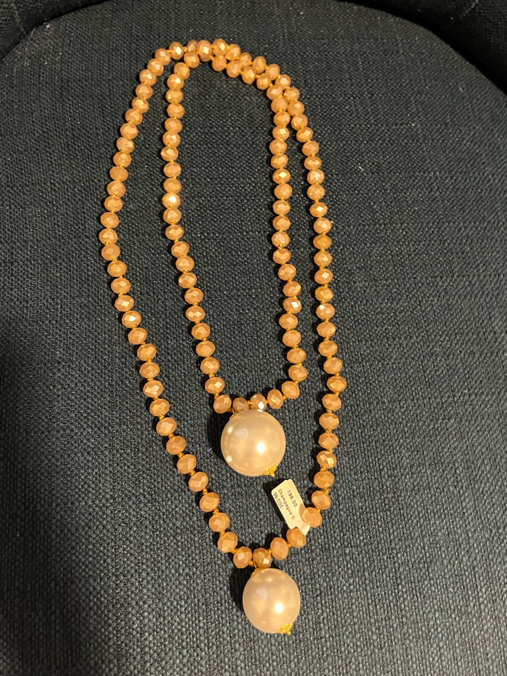 Faceted Champagne Beaded Necklace with Pearl Accent